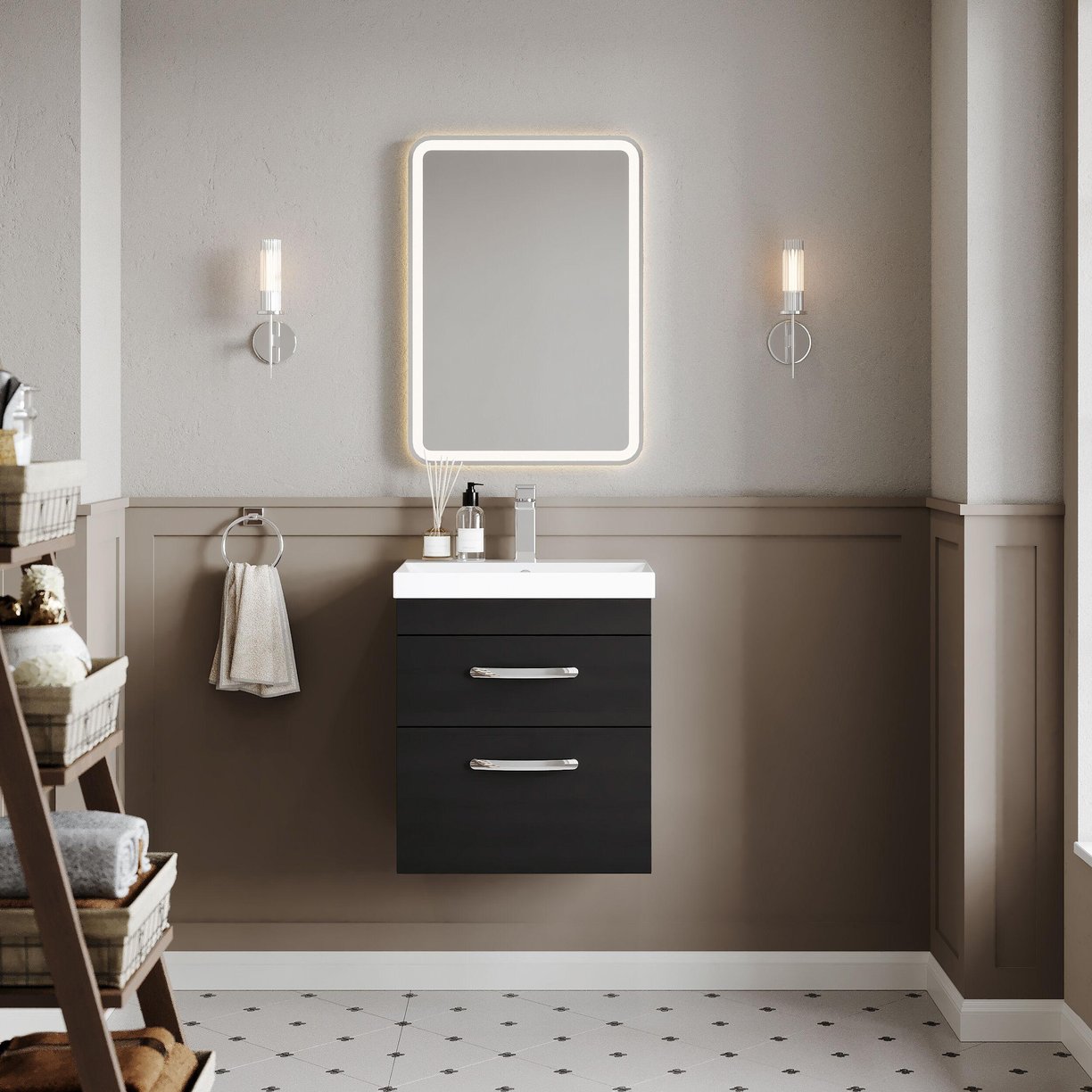 500mm WH 2-Drawer Vanity & Basin 3 - Charcoal Black