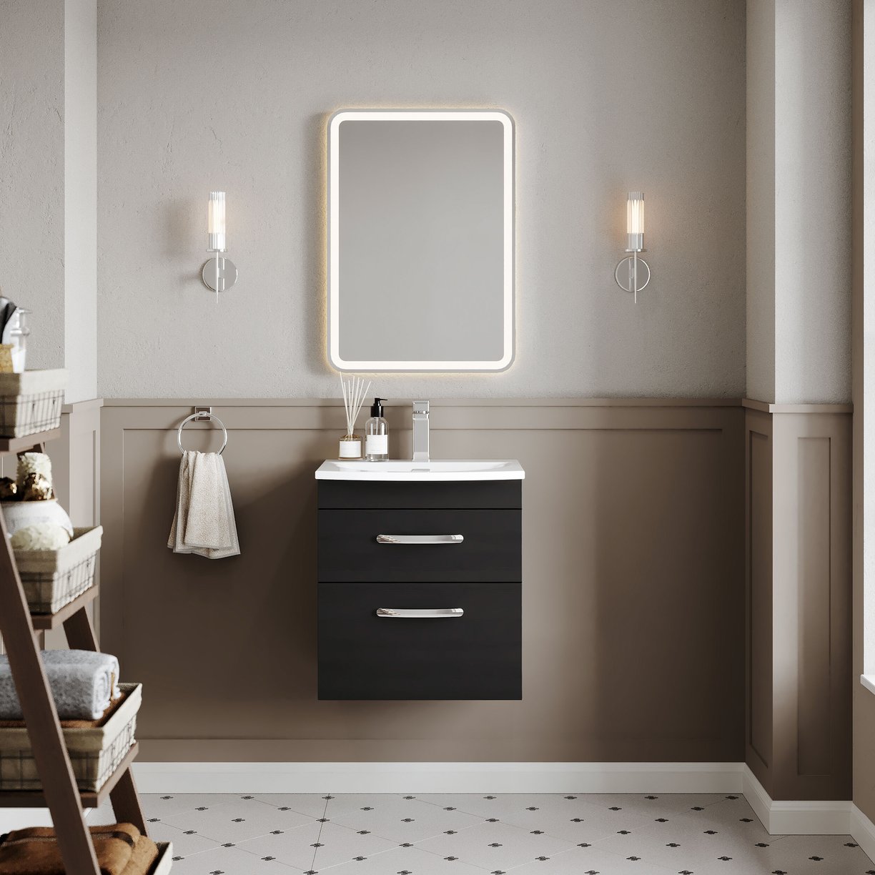 500mm WH 2-Drawer Vanity & Basin 4 - Charcoal Black