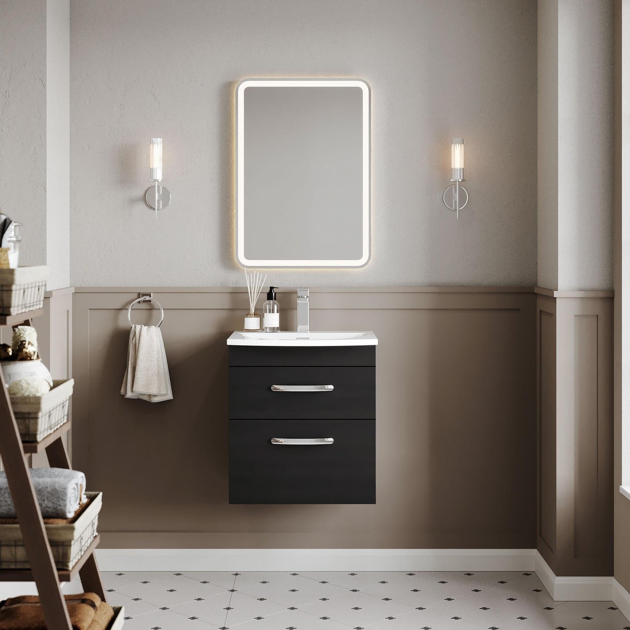 500mm WH 2-Drawer Vanity & Basin 4 - Charcoal Black