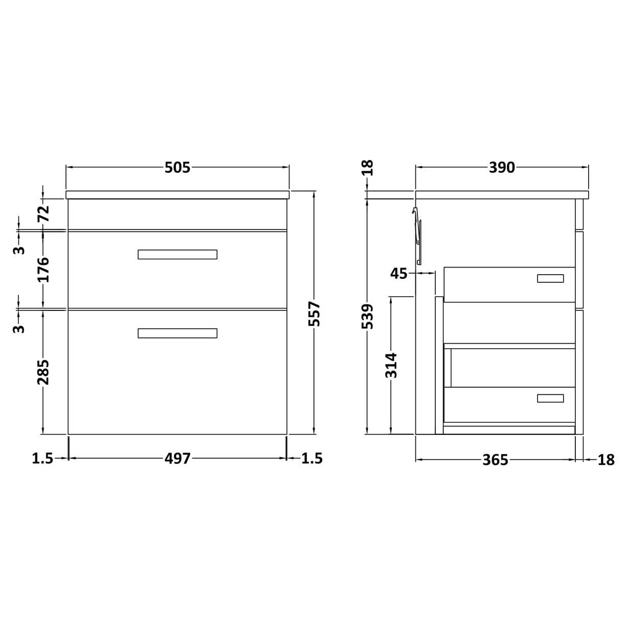 500 WH 2-Drawer Vanity & Worktop