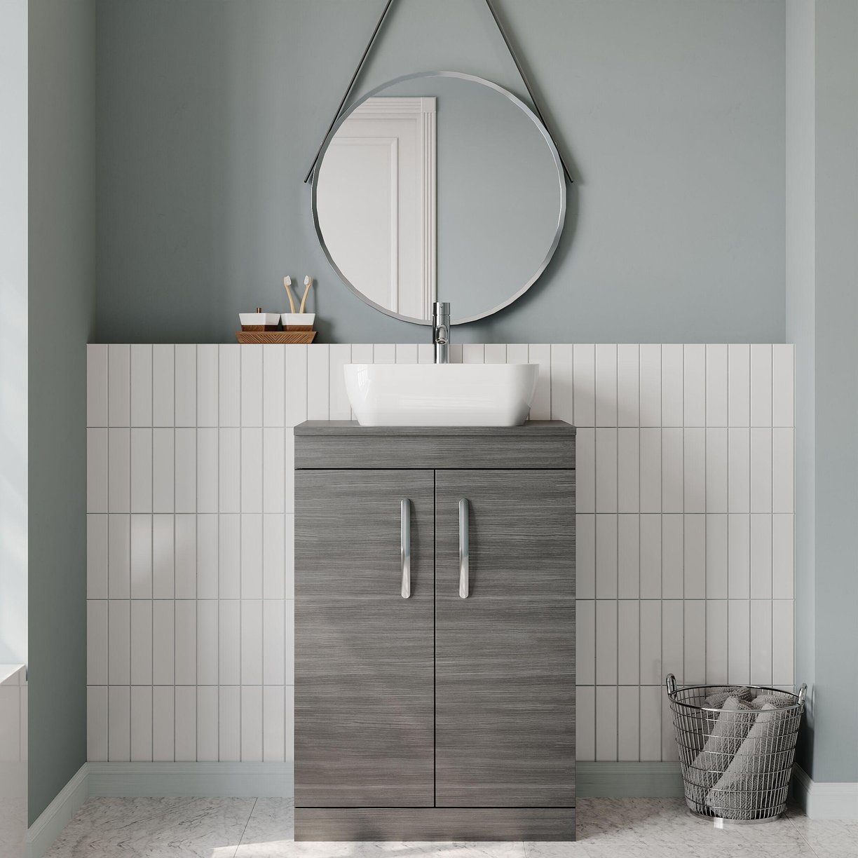 600mm FS 2-Door Vanity & Worktop - Anthracite Woodgrain