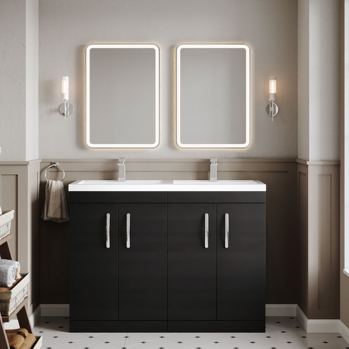 1200mm FS 4-Door Vanity & Double Basin - Charcoal Black