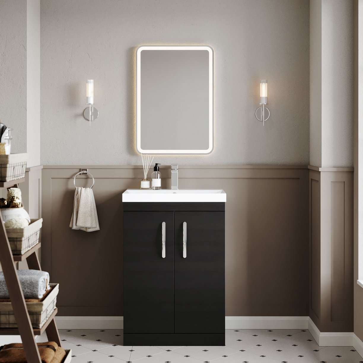 600mm FS 2-Door Vanity & Basin 3 - Charcoal Black
