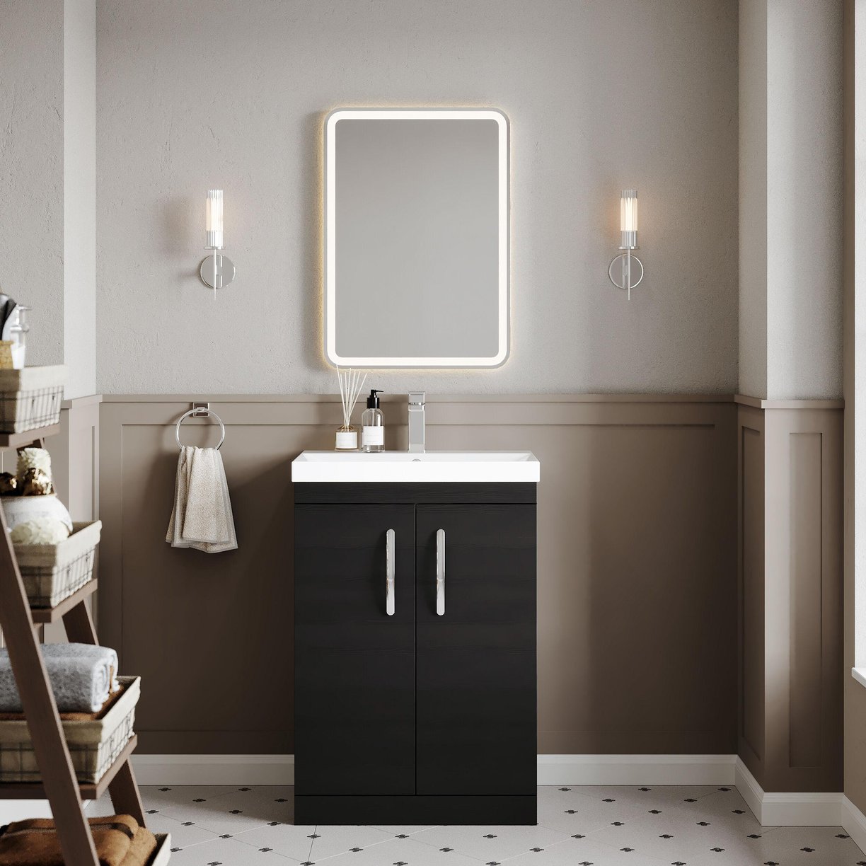 600mm FS 2-Door Vanity & Basin 3 - Charcoal Black