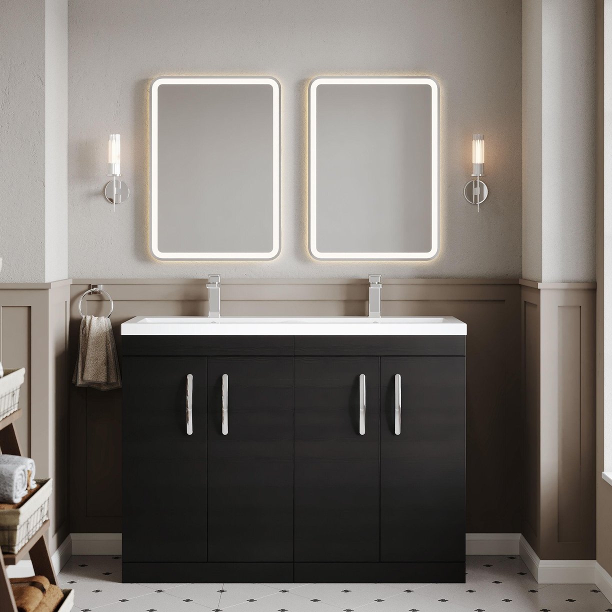 1200mm FS 4-Door Vanity & Double Basin - Charcoal Black