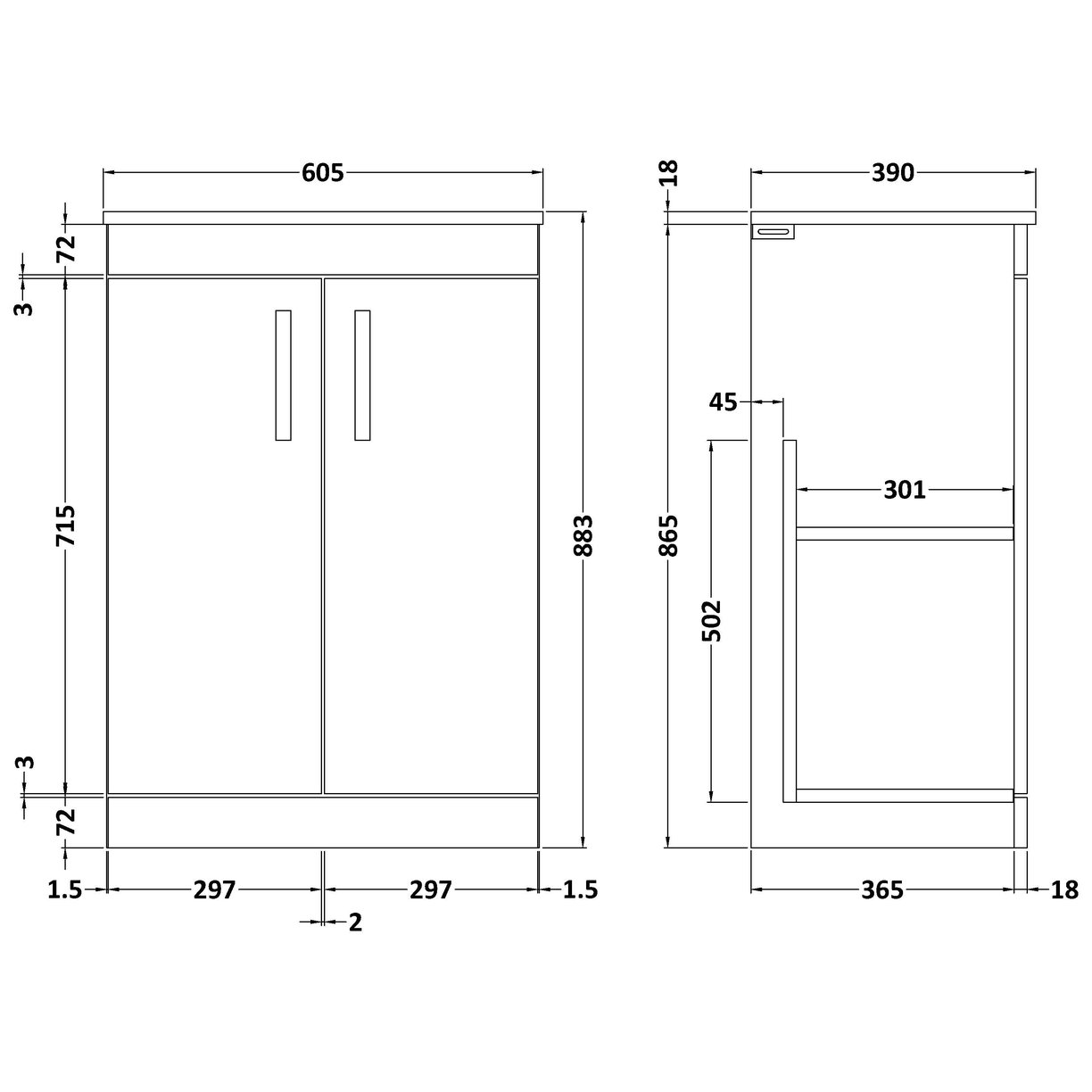 600 FS 2-Door Vanity & Worktop