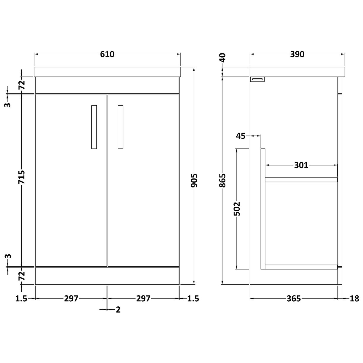 600 FS 2-Door Vanity & Basin 1
