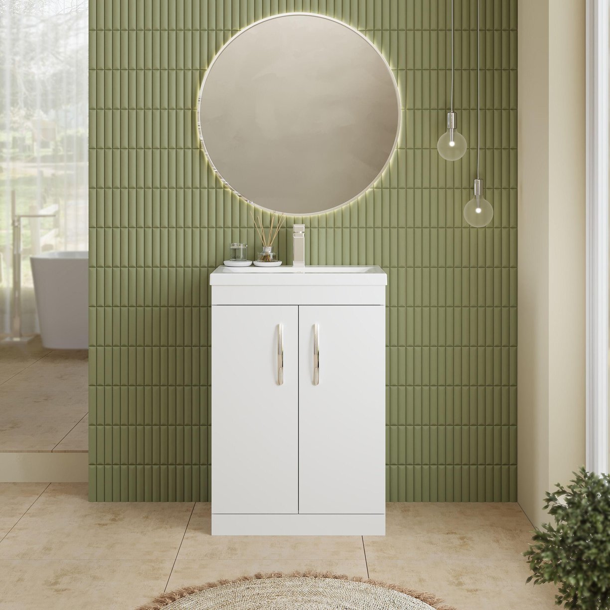 600mm FS 2-Door Vanity & Basin 1 - Gloss White