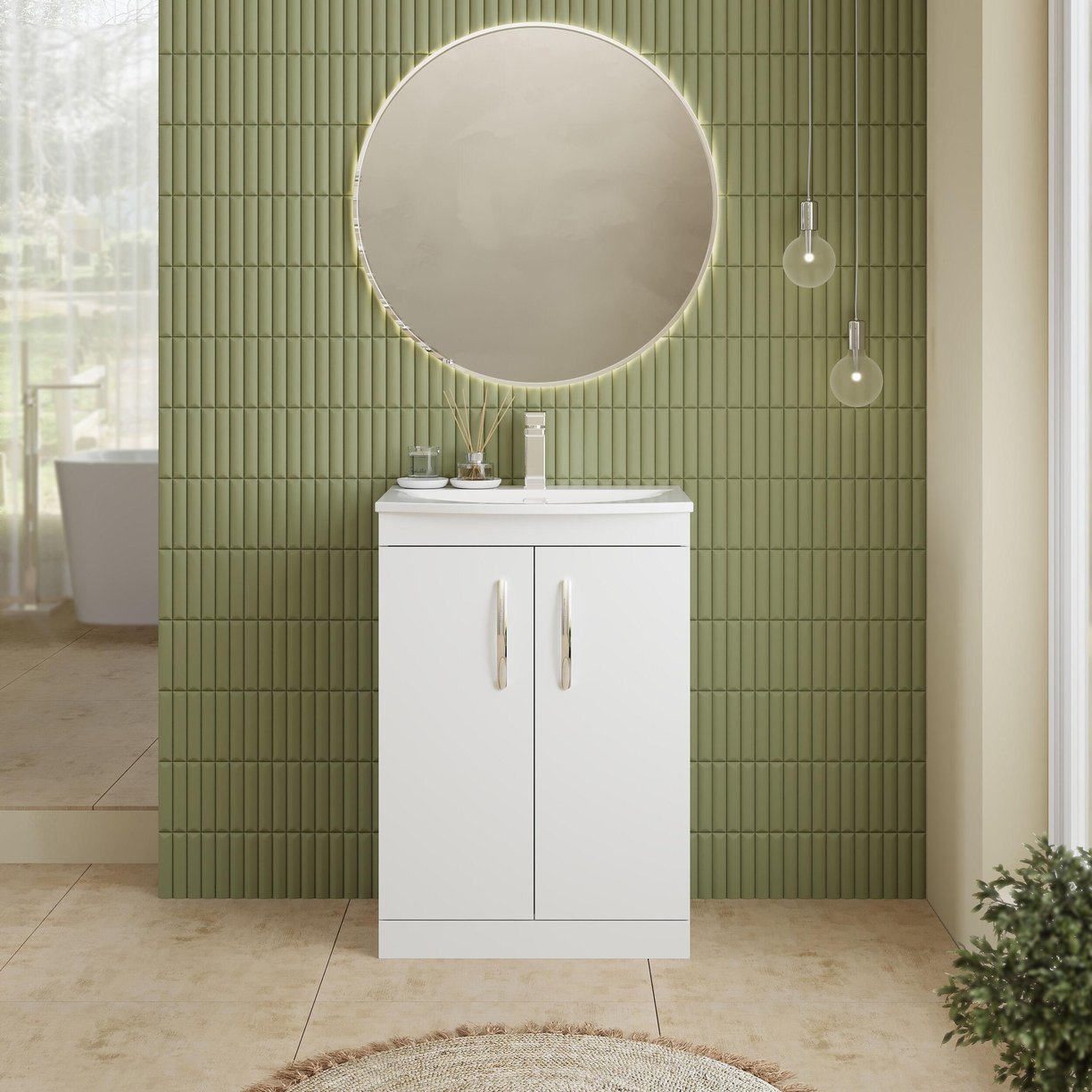 600mm FS 2-Door Vanity & Basin 4 - Gloss White