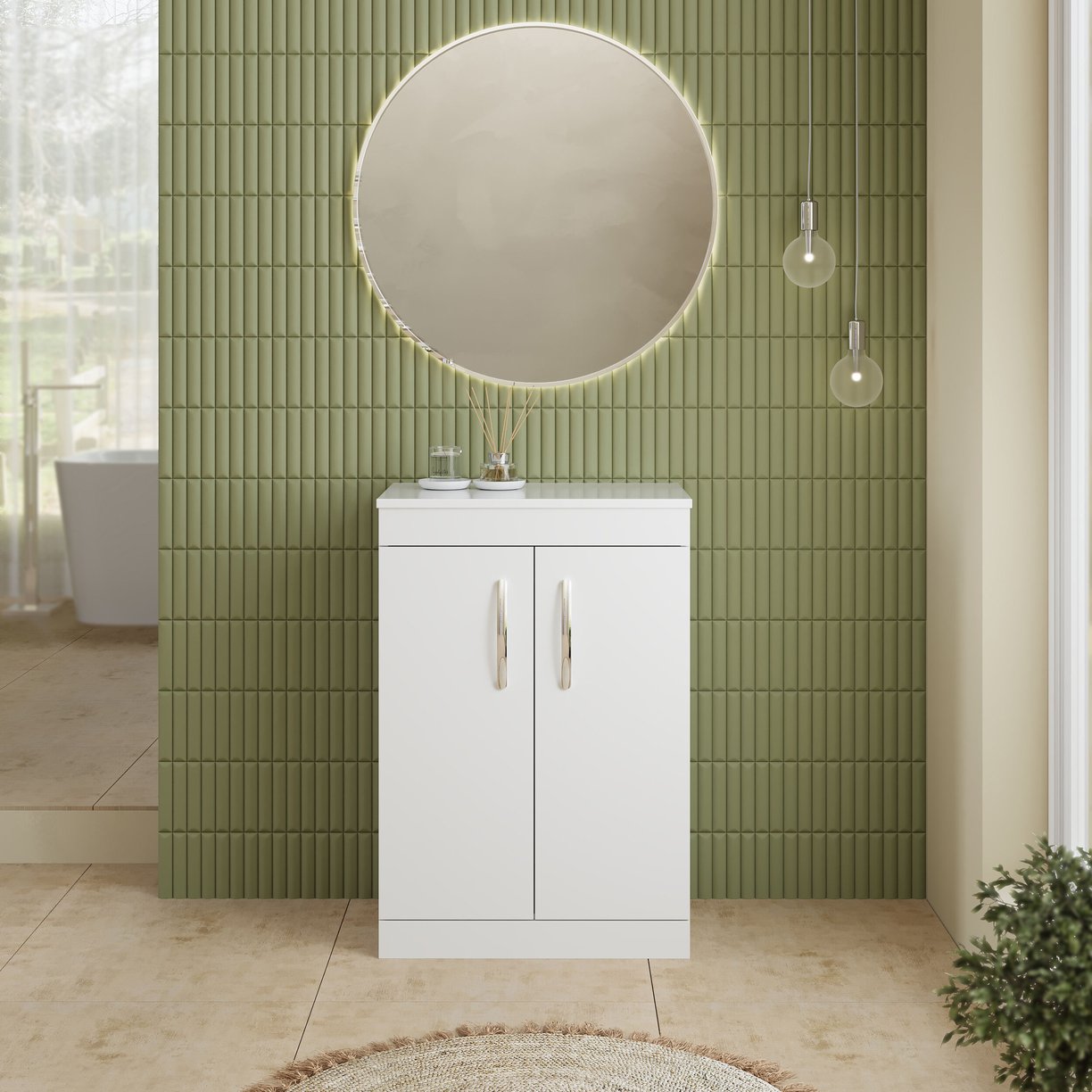 600mm FS 2-Door Vanity & Worktop - Gloss White