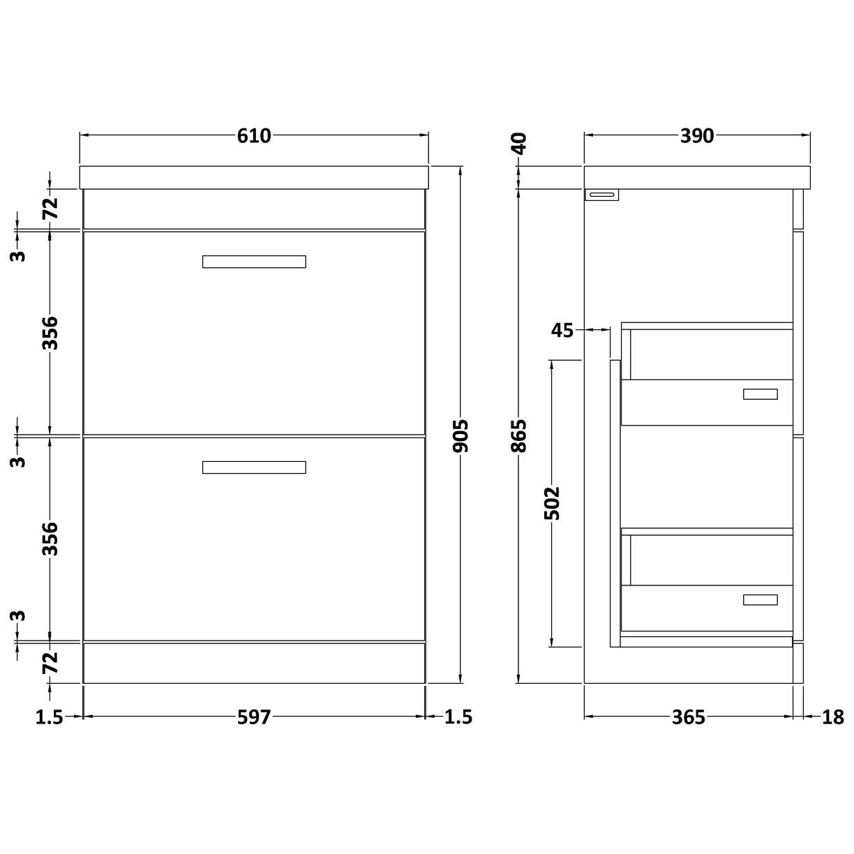 600 FS 2-Drawer Vanity & Basin 1