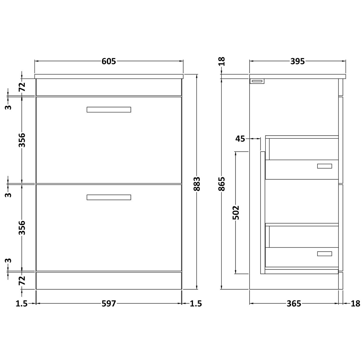 600mm FS 2-Drawer Vanity & Basin 2 - Anthracite Woodgrain