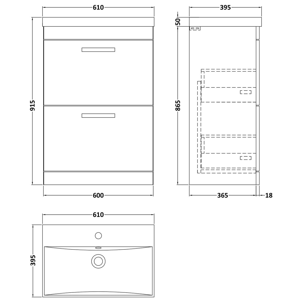 600 FS 2-Drawer Vanity & Basin 3