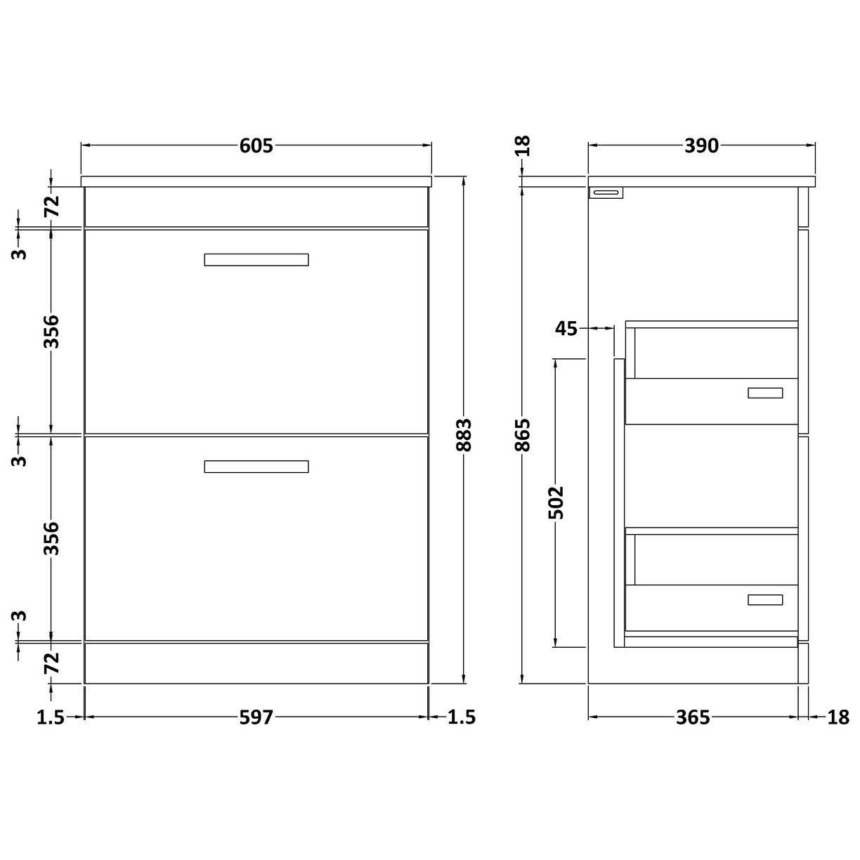 600 FS 2-Drawer Vanity & Worktop