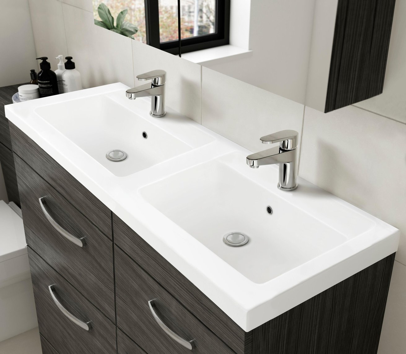 1200mm FS 4-Drawer Vanity & Double Basin - Charcoal Black