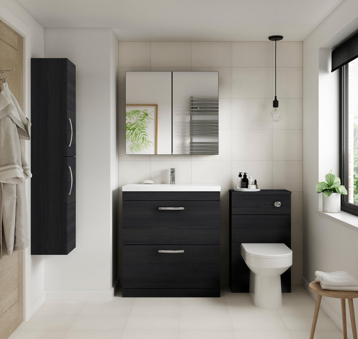 600mm FS 2-Drawer Vanity & Basin 3 - Charcoal Black