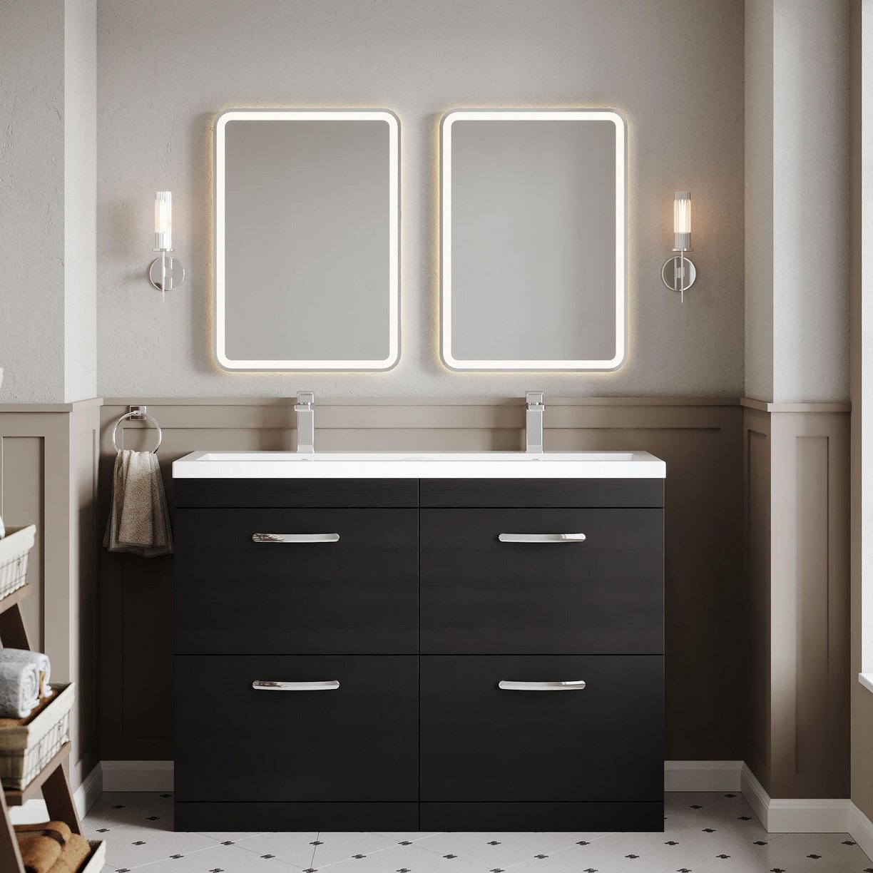 1200mm FS 4-Drawer Vanity & Double Basin - Charcoal Black