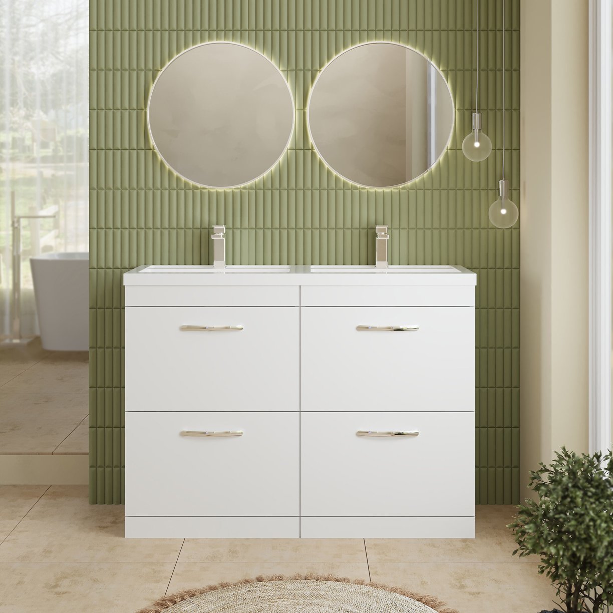 1200mm FS 4-Drawer Vanity & Double Basin - Gloss White