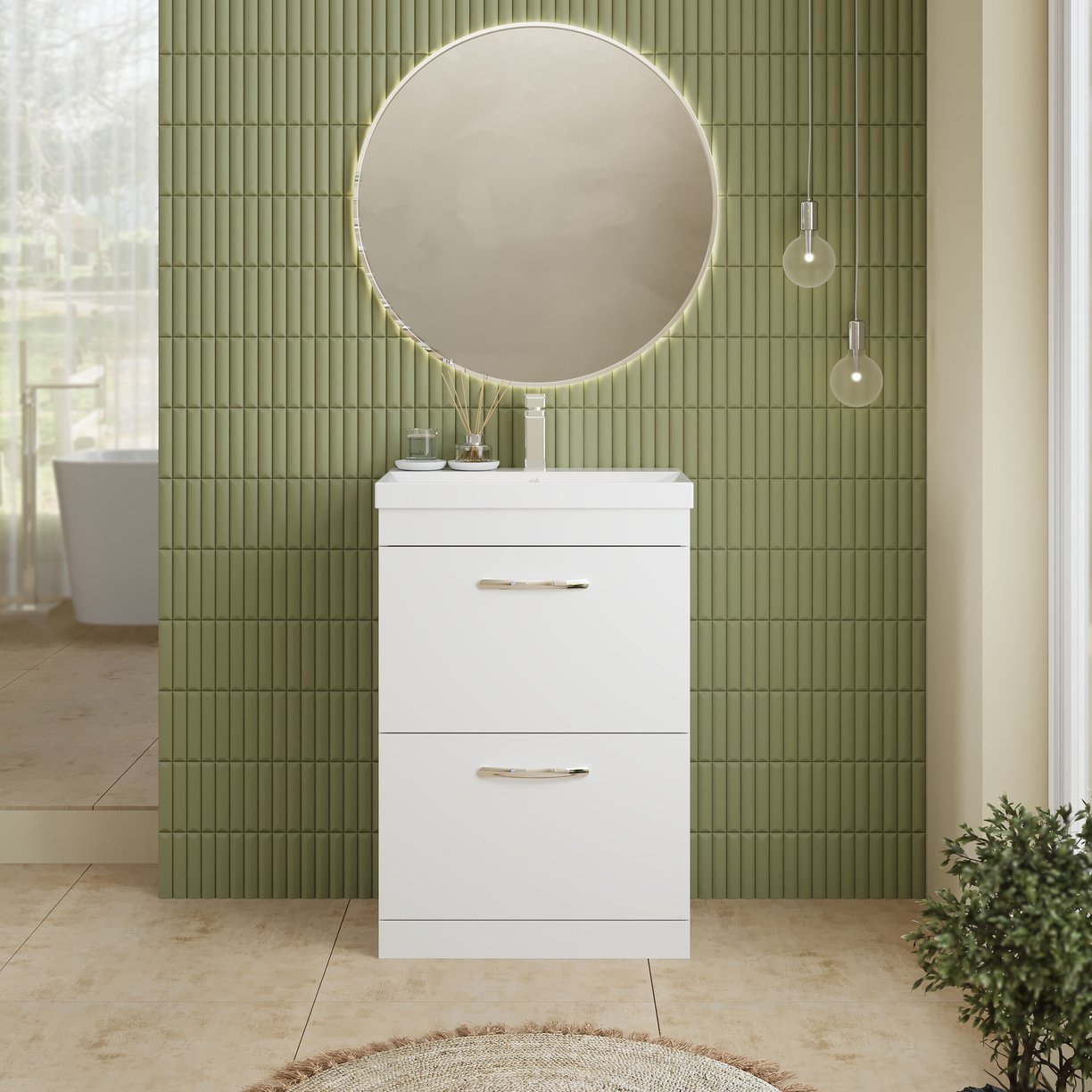 600mm FS 2-Drawer Vanity & Basin 3 - Gloss White
