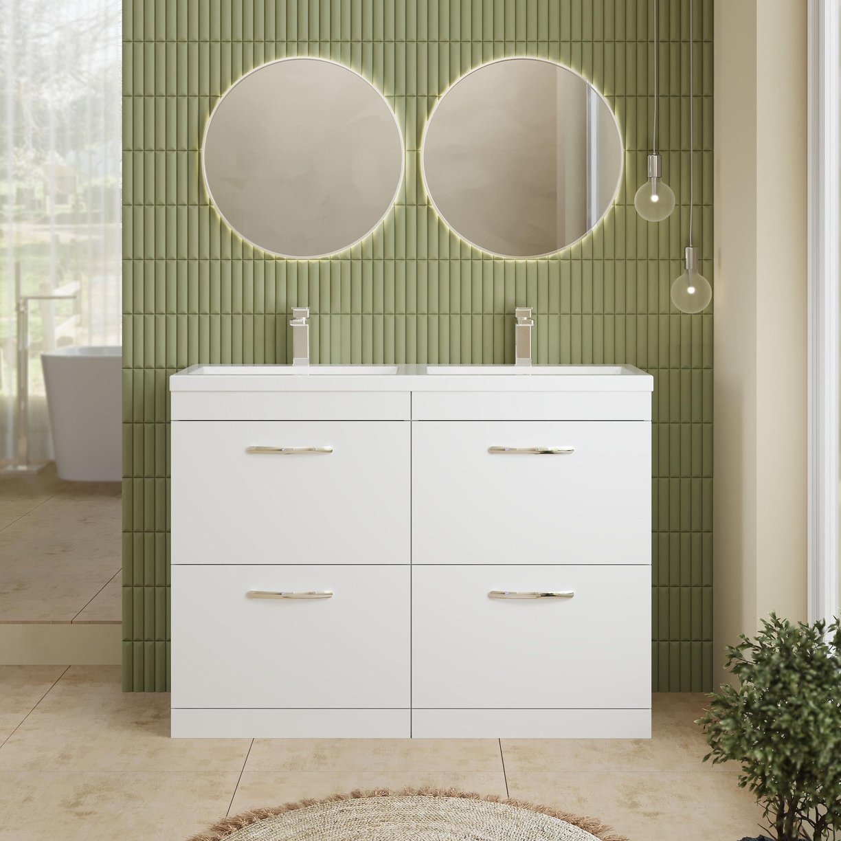 1200mm FS 4-Drawer Vanity & Double Basin - Gloss White