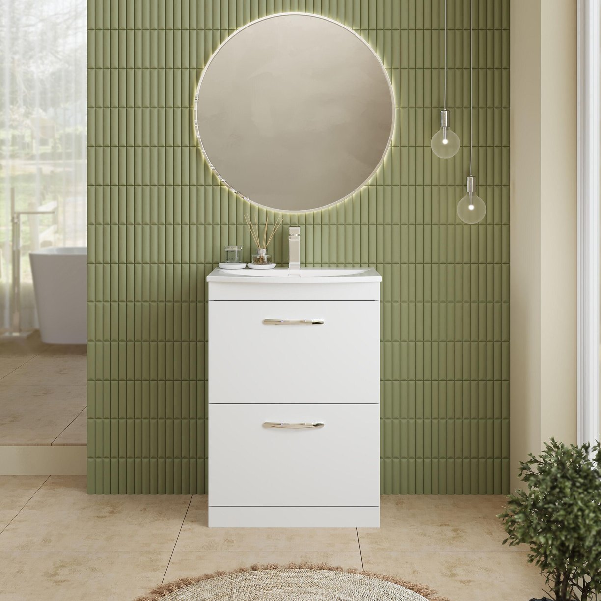 600mm FS 2-Drawer Vanity & Basin 4 - Gloss White