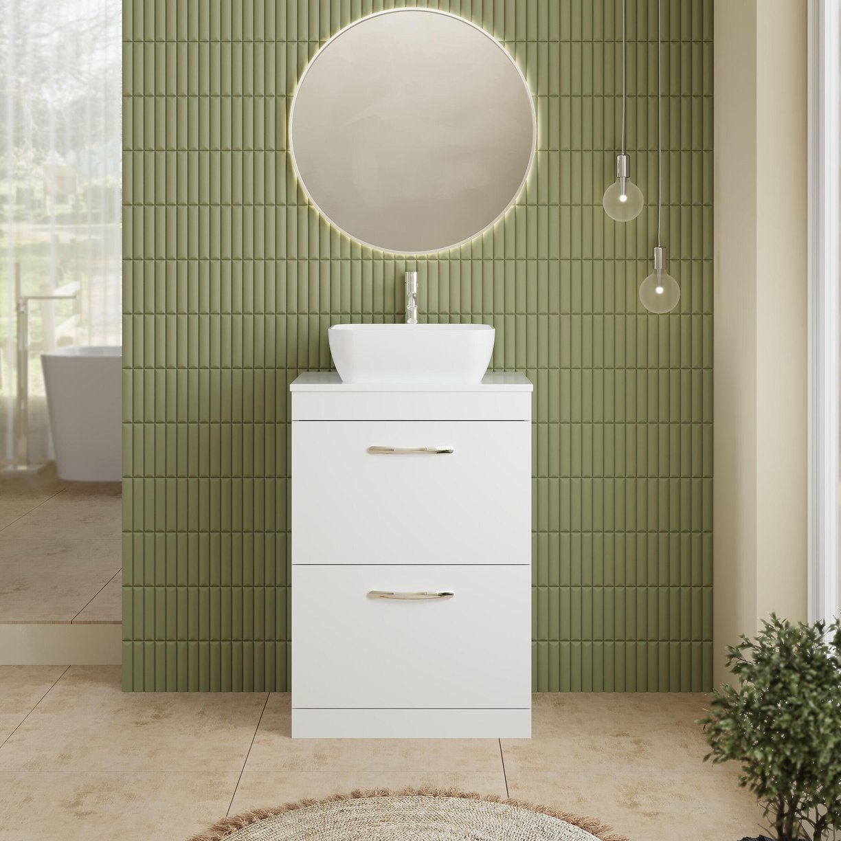 600mm FS 2-Drawer Vanity & Worktop - Gloss White