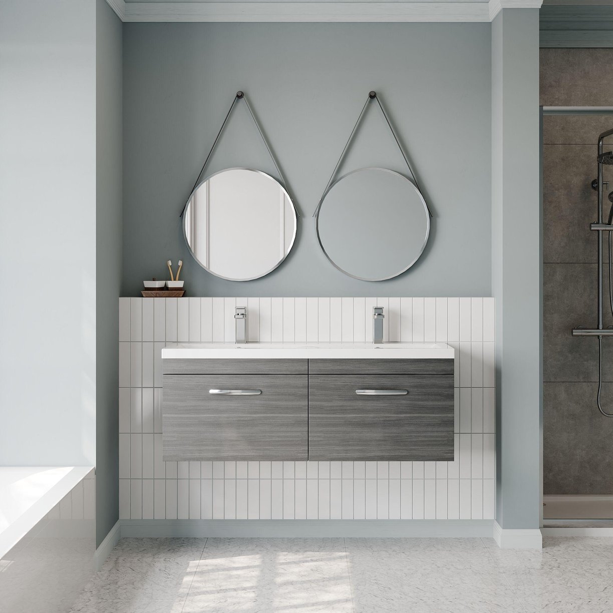 1200mm WH 2-Drawer Vanity & Double Basin - Anthracite Woodgrain