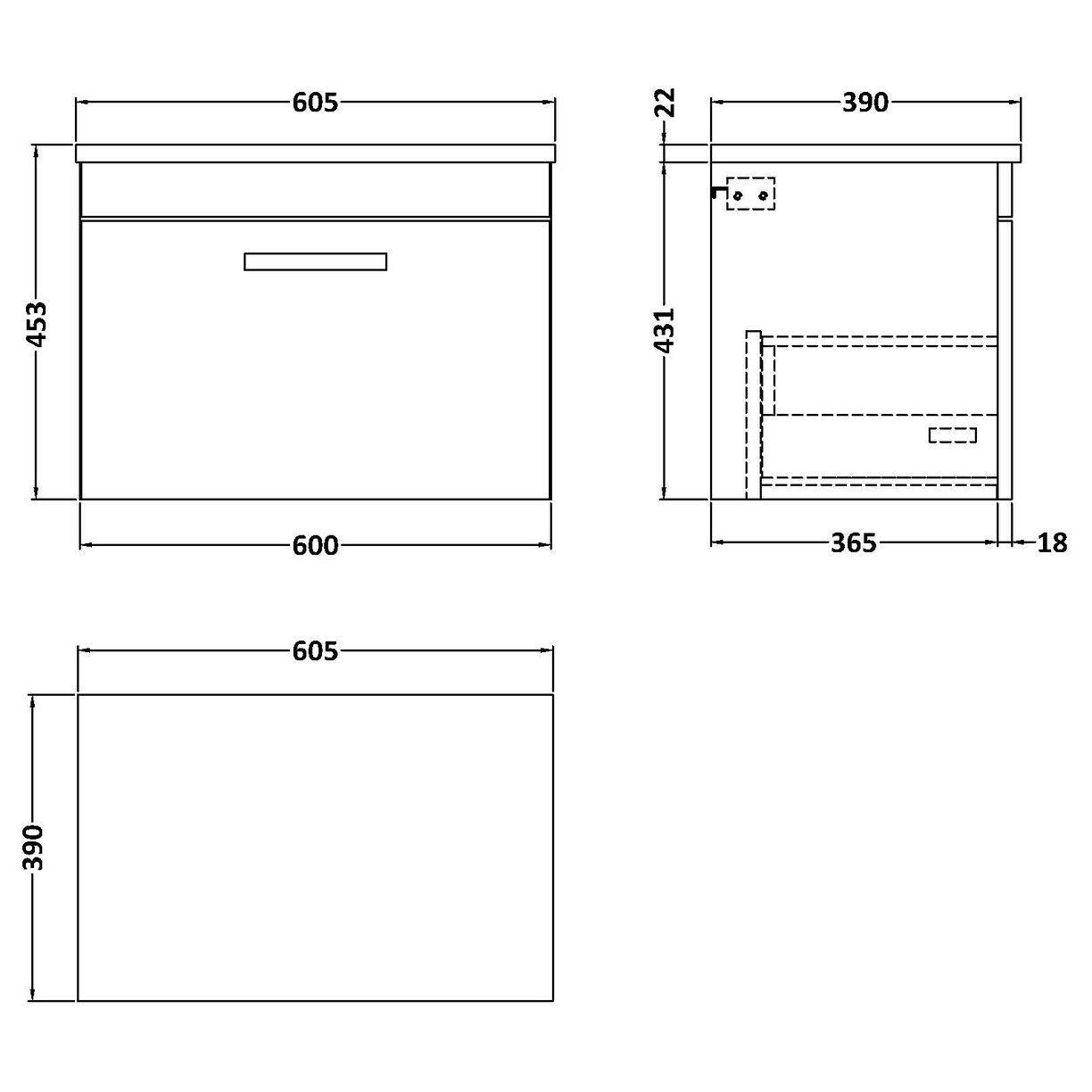 600 W/H Single Drawer Unit & Lam Worktop
