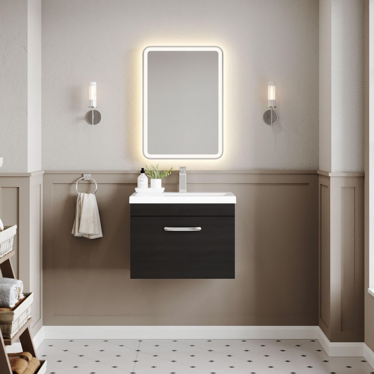 600mm WH Single Drawer Vanity & Basin 1 - Charcoal Black