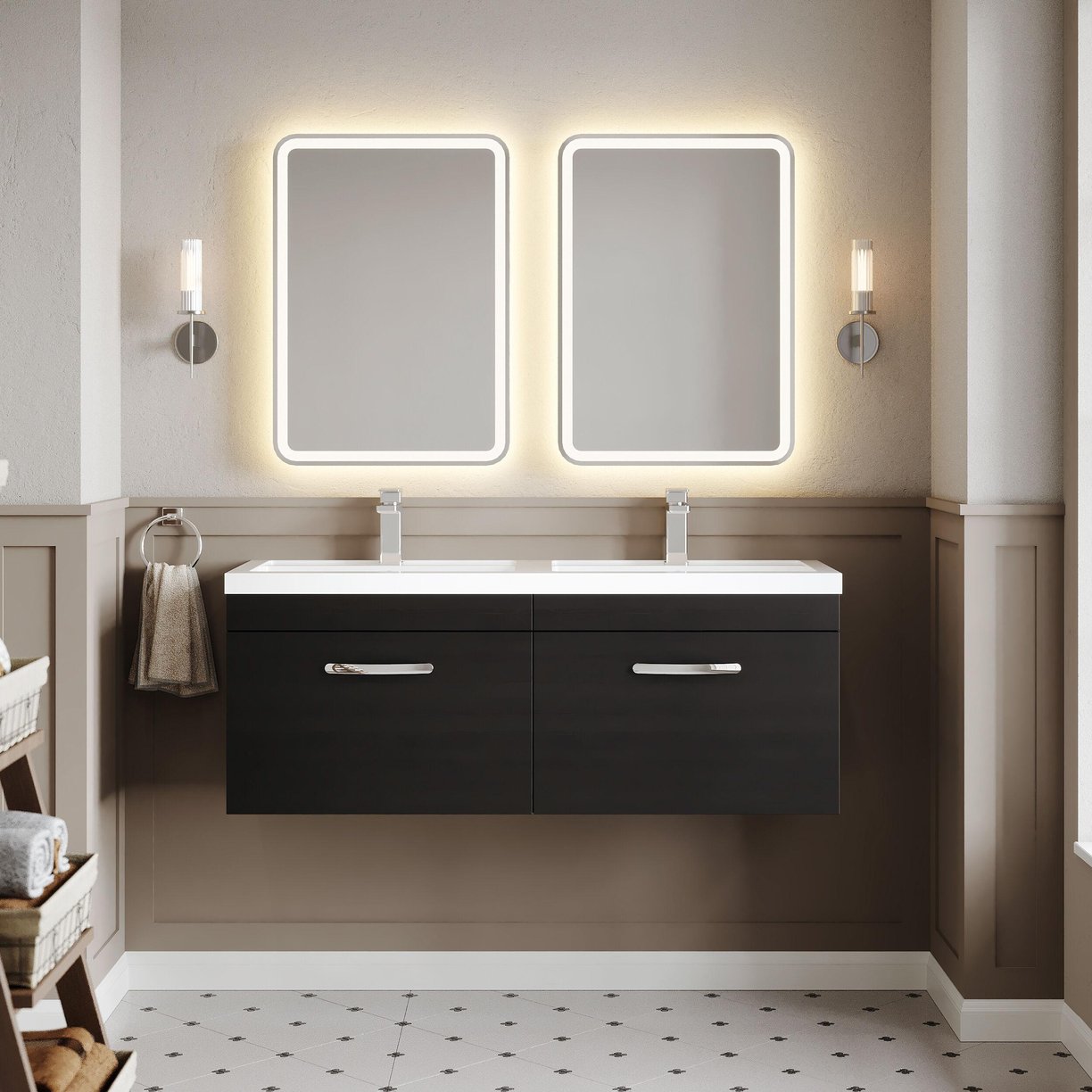 1200mm WH 2-Drawer Vanity & Double Basin - Charcoal Black