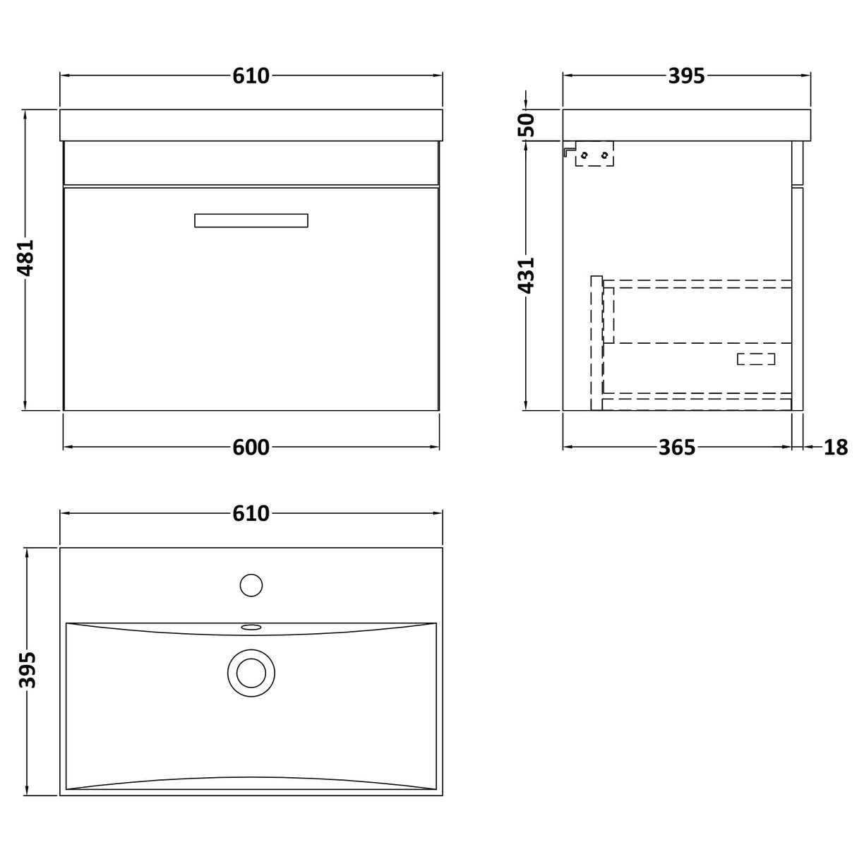 600 WH Single Drawer Vanity & Basin 3