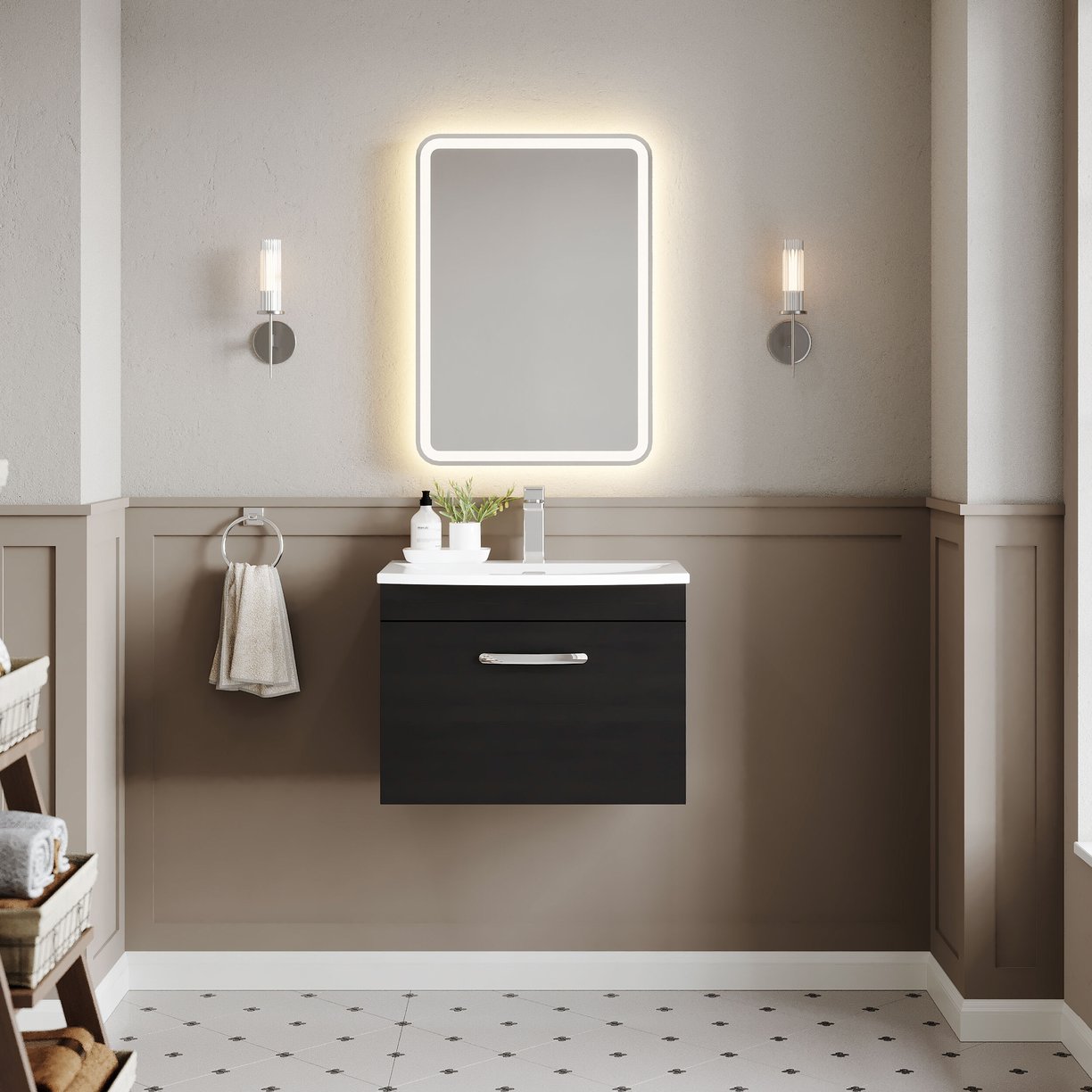 600mm WH Single Drawer Vanity & Basin 4 - Charcoal Black