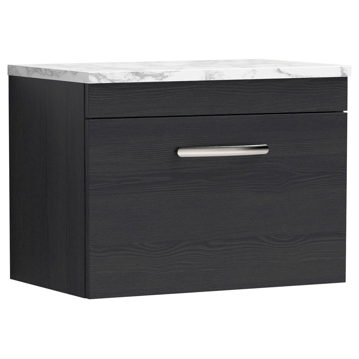 600mm W/H Single Drawer Unit & Lam Worktop - Black Woodgrain