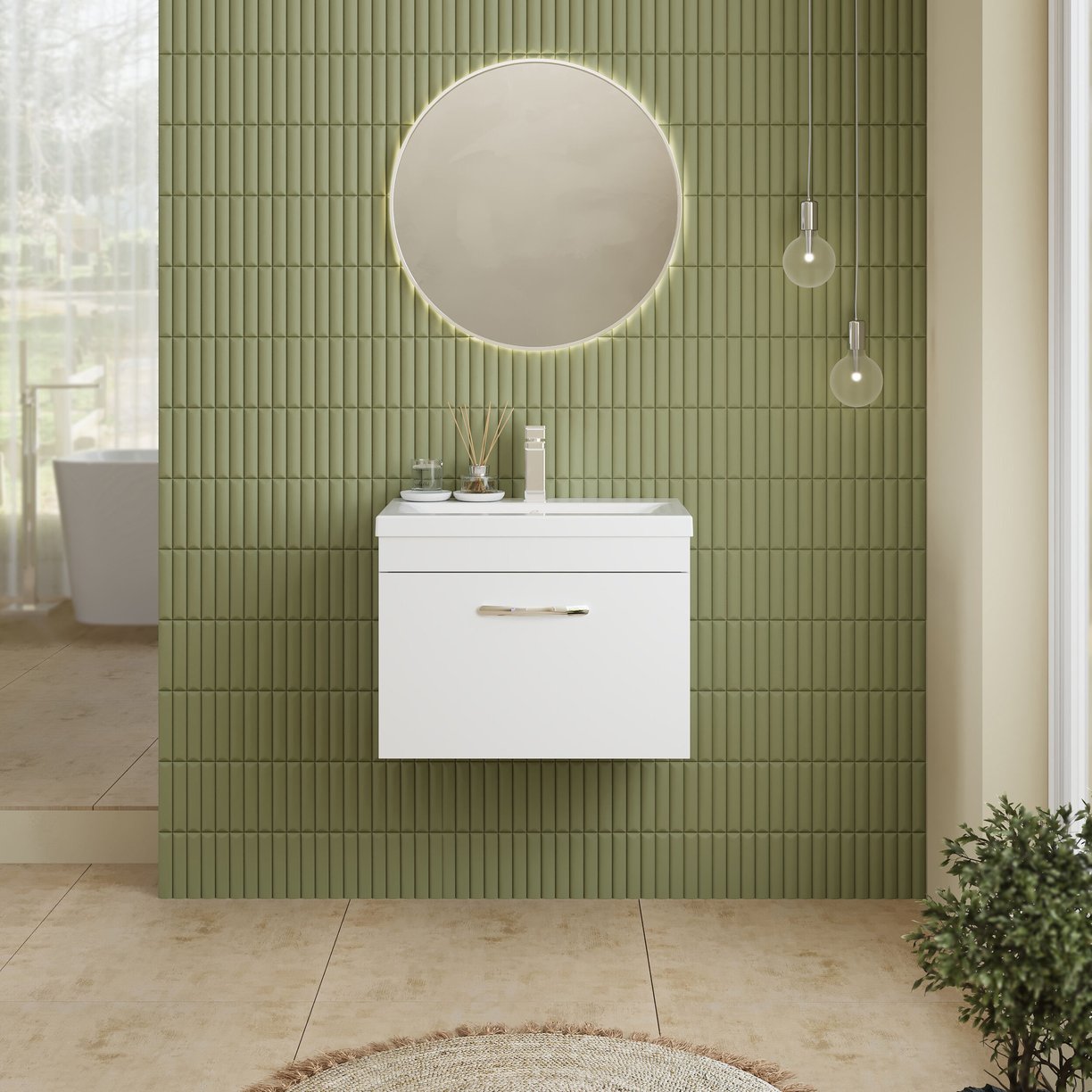 600mm WH Single Drawer Vanity & Basin 1 - Gloss White