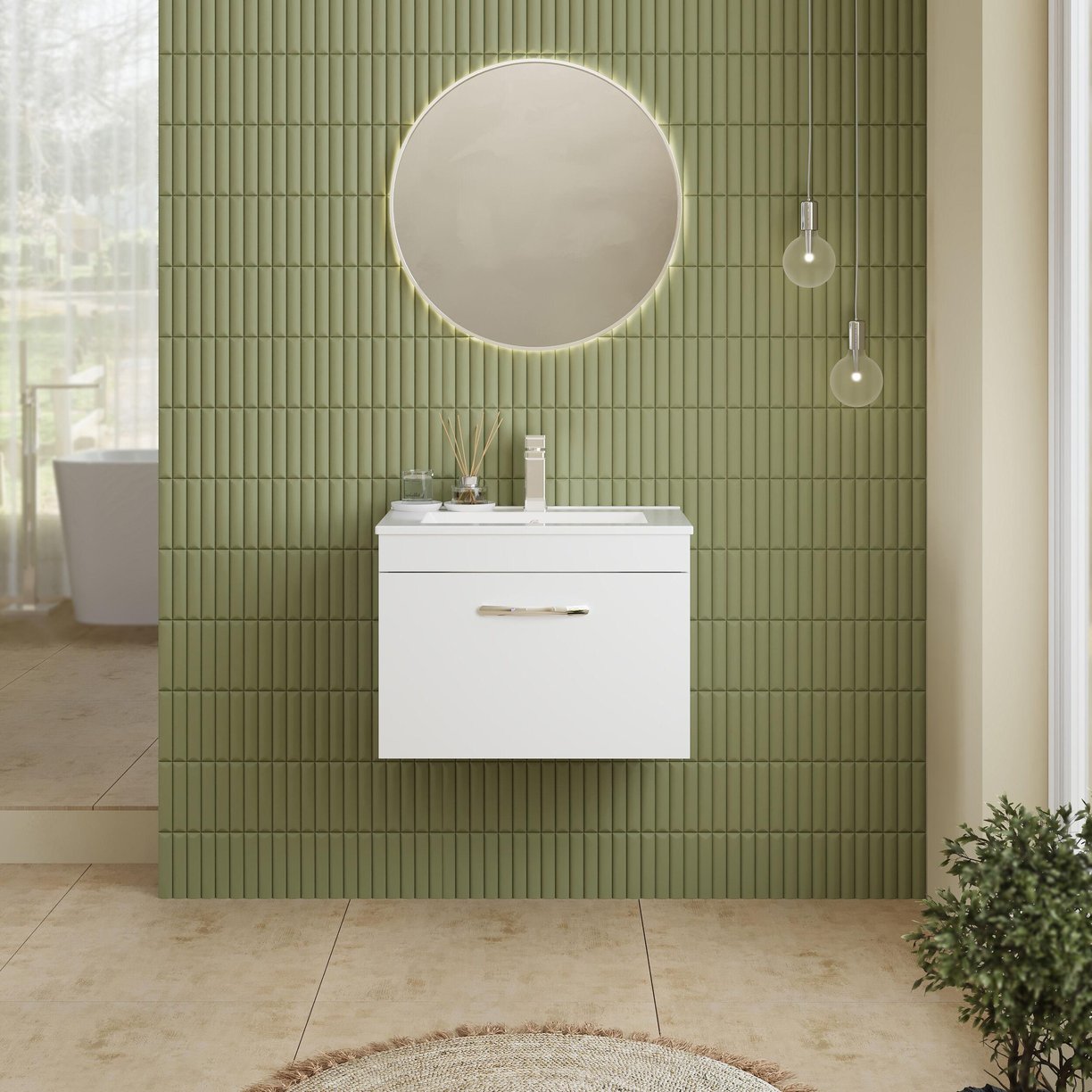 600mm WH Single Drawer Vanity & Basin 2 - Gloss White