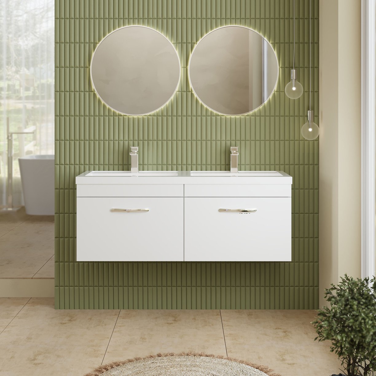 1200mm WH 2-Drawer Vanity & Double Basin - Gloss White