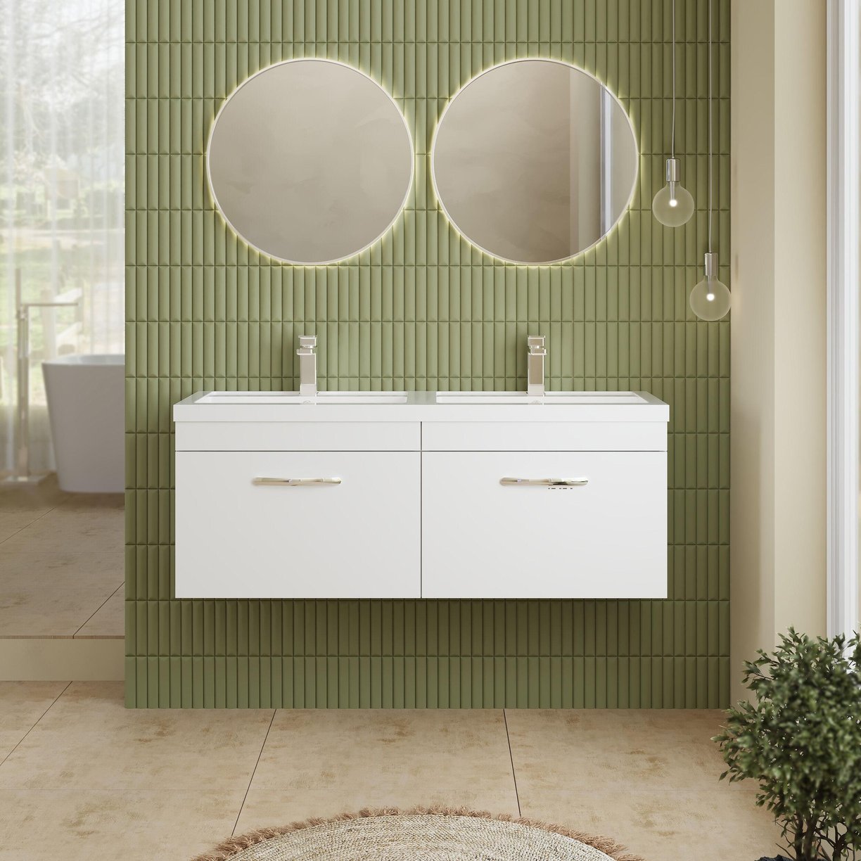 1200mm WH 2-Drawer Vanity & Double Basin - Gloss White