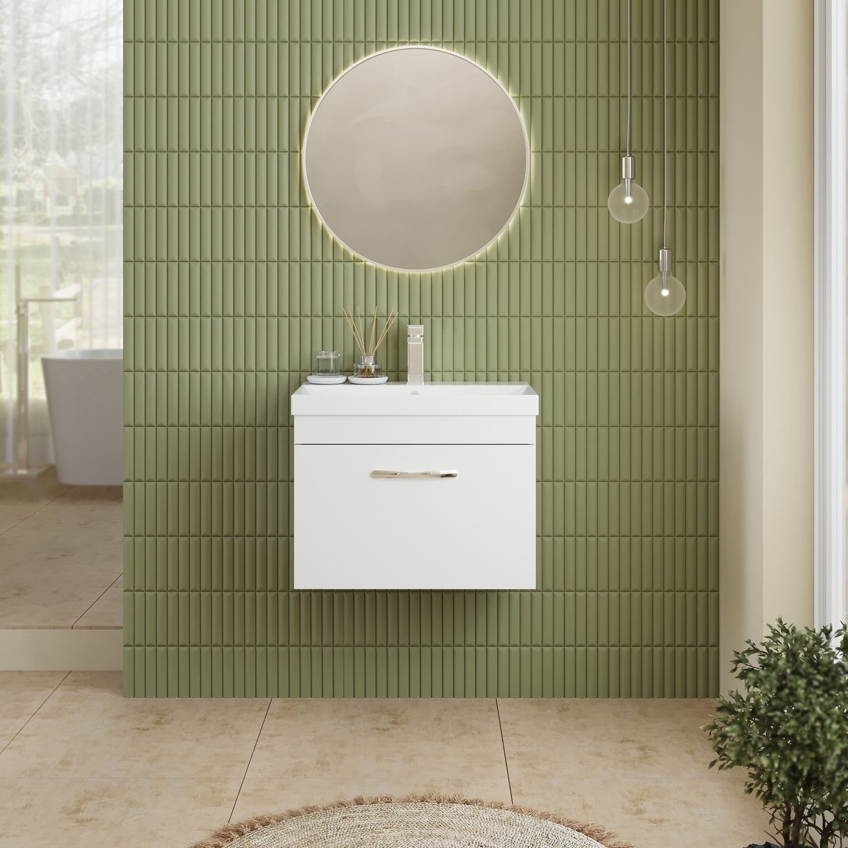 600mm WH Single Drawer Vanity & Basin 3 - Gloss White