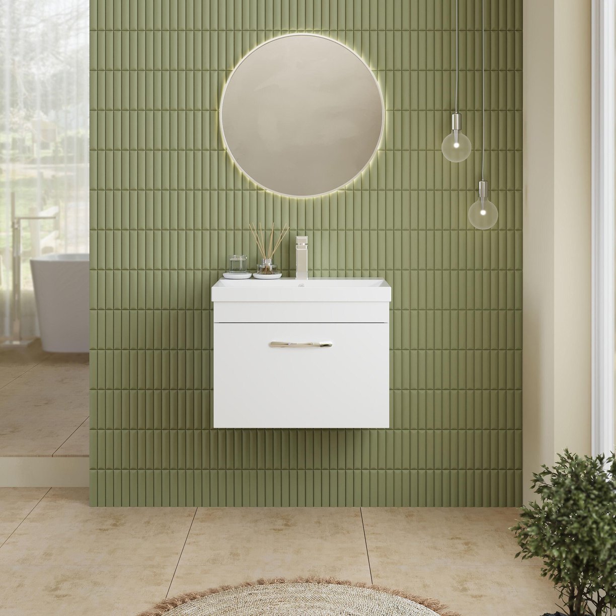 600mm WH Single Drawer Vanity & Basin 3 - Gloss White