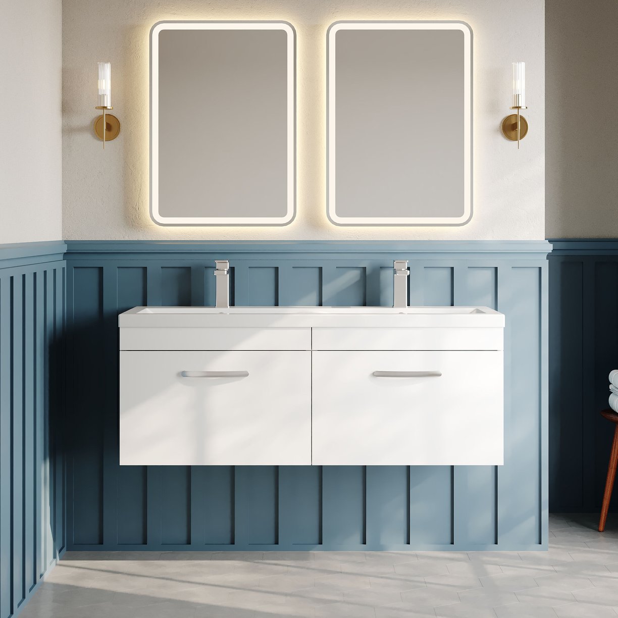 1200mm WH 2-Drawer Vanity & Double Basin - Gloss White