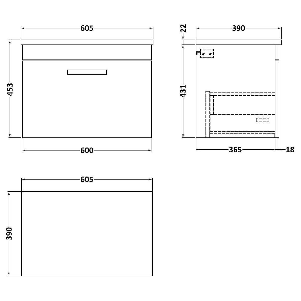 600mm W/H Single Drawer Unit & Lam Worktop - Gloss White