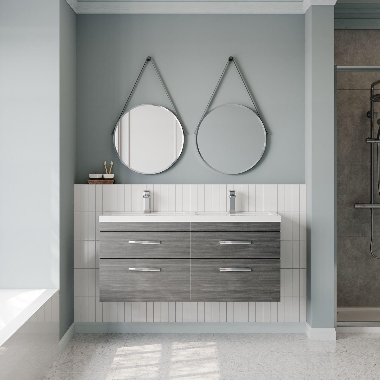 1200mm WH 4-Drawer Vanity & Double Basin - Anthracite Woodgrain