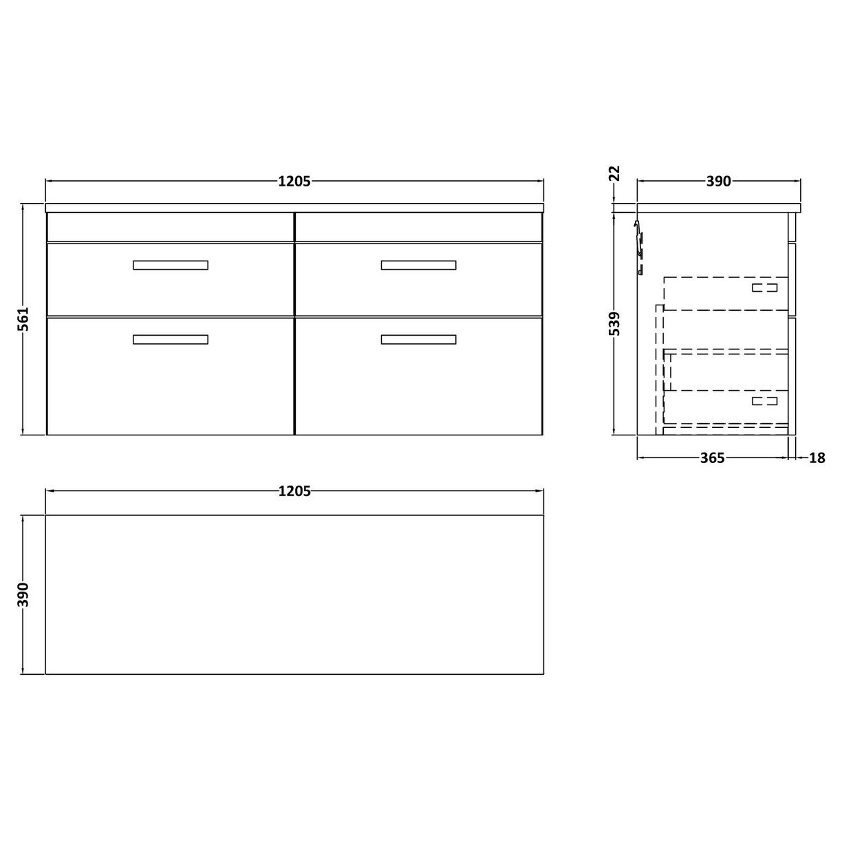 1200 W/H 4-Drawer Unit & Lam Worktop