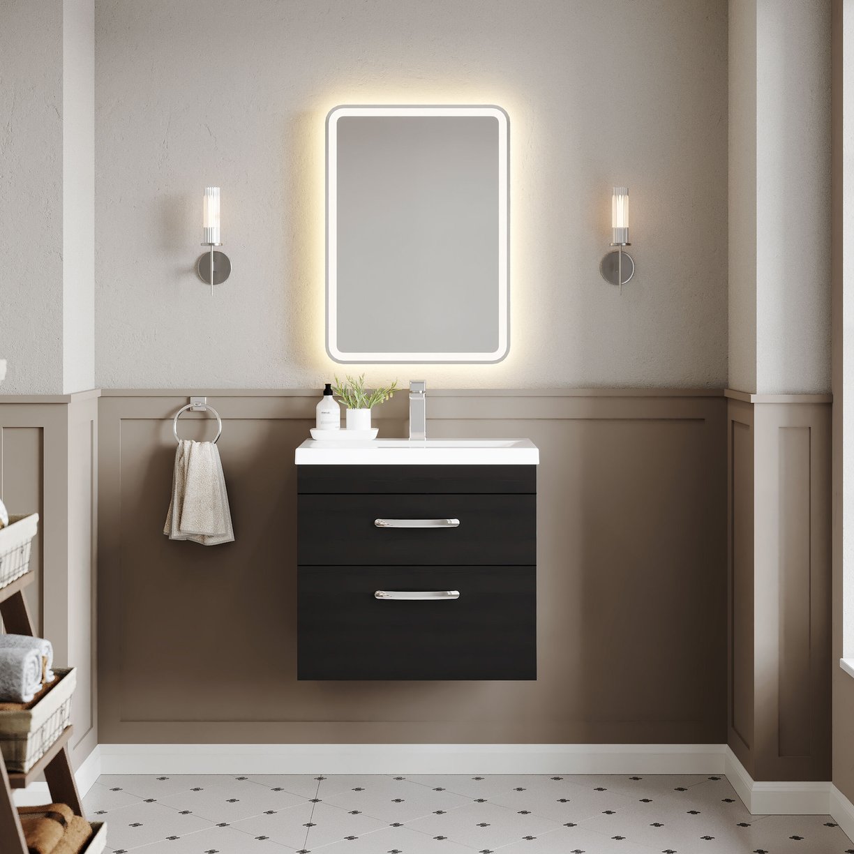 600mm WH 2-Drawer Vanity & Basin 1 - Charcoal Black
