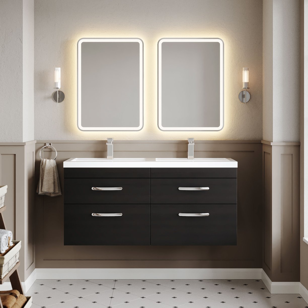 1200mm WH 4-Drawer Vanity & Double Basin - Charcoal Black