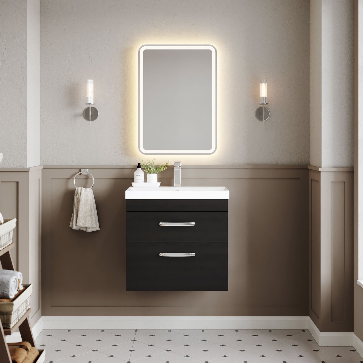 600mm WH 2-Drawer Vanity & Basin 3 - Charcoal Black