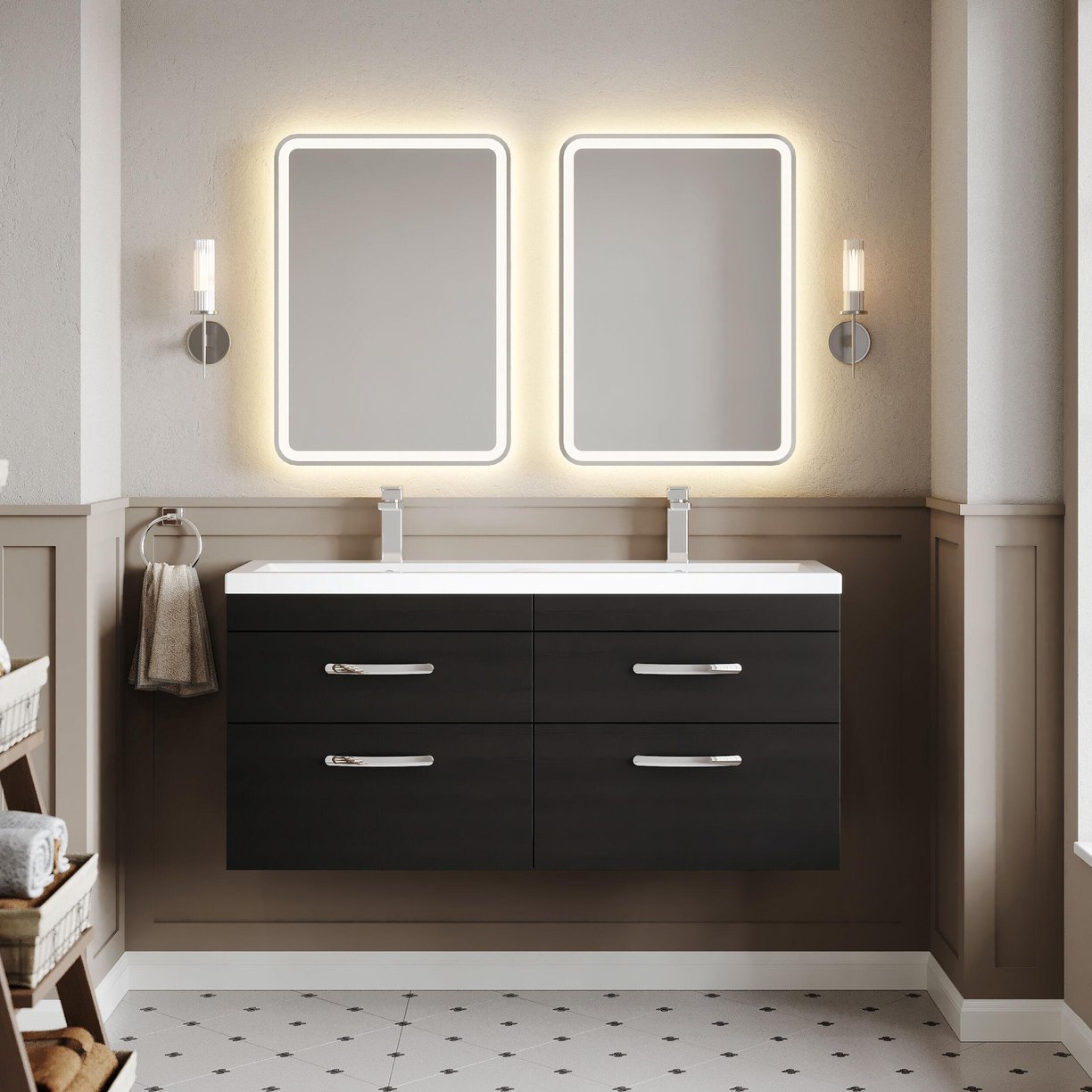 1200mm WH 4-Drawer Vanity & Double Basin - Charcoal Black