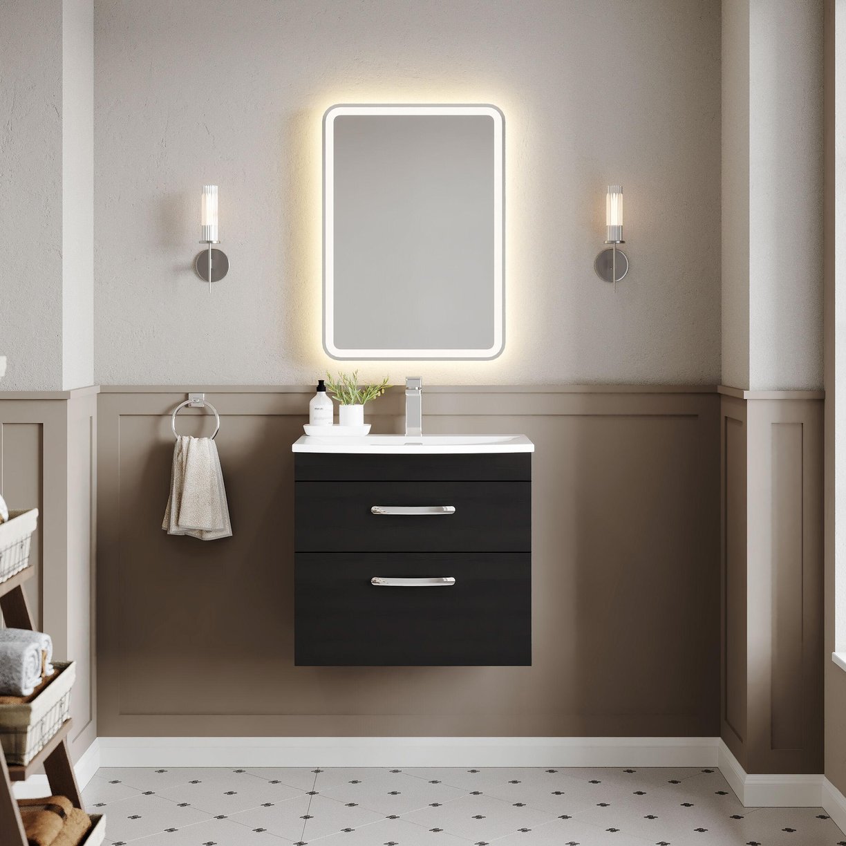 600mm WH 2-Drawer Vanity & Basin 4 - Charcoal Black