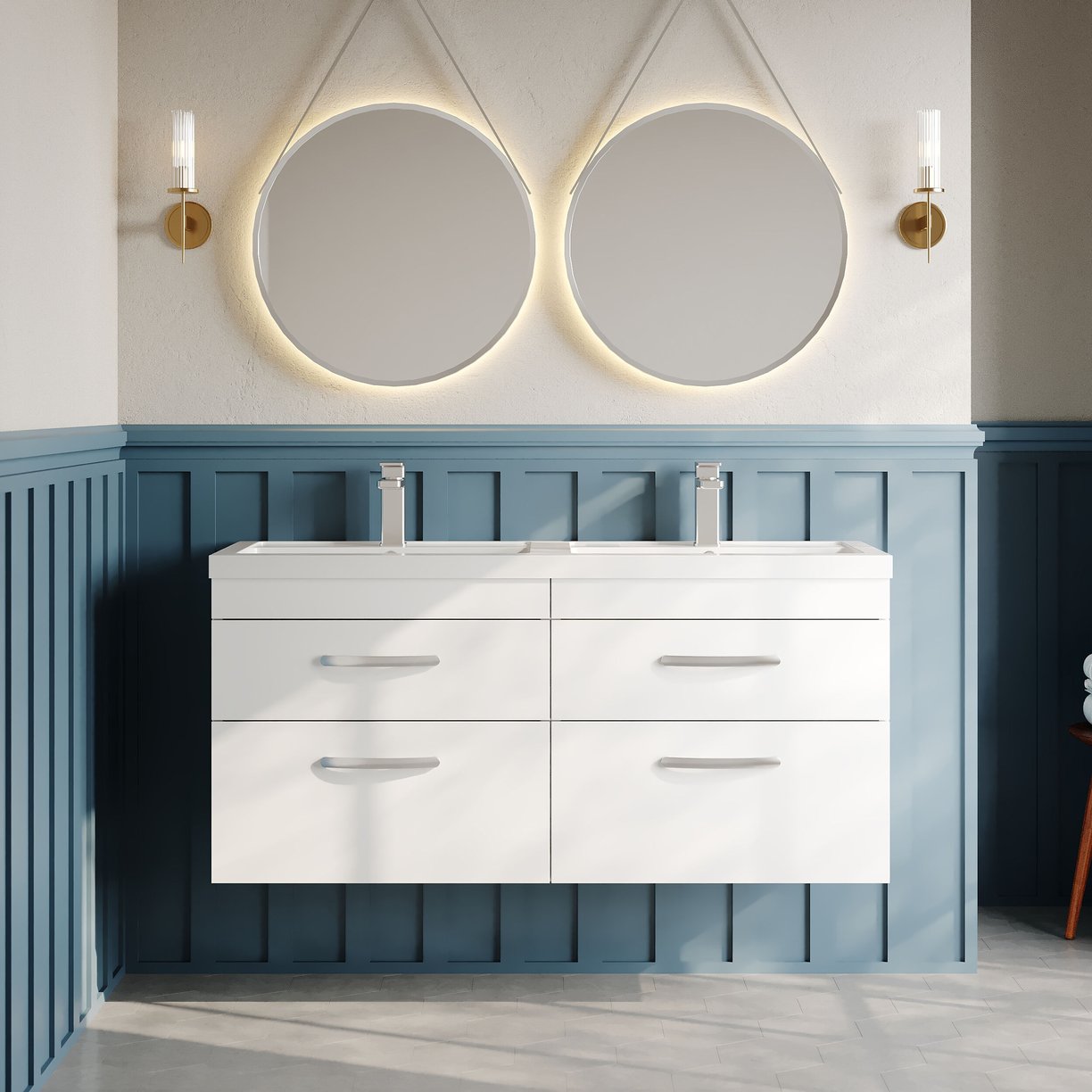 1200mm WH 4-Drawer Vanity & Double Basin - Gloss White