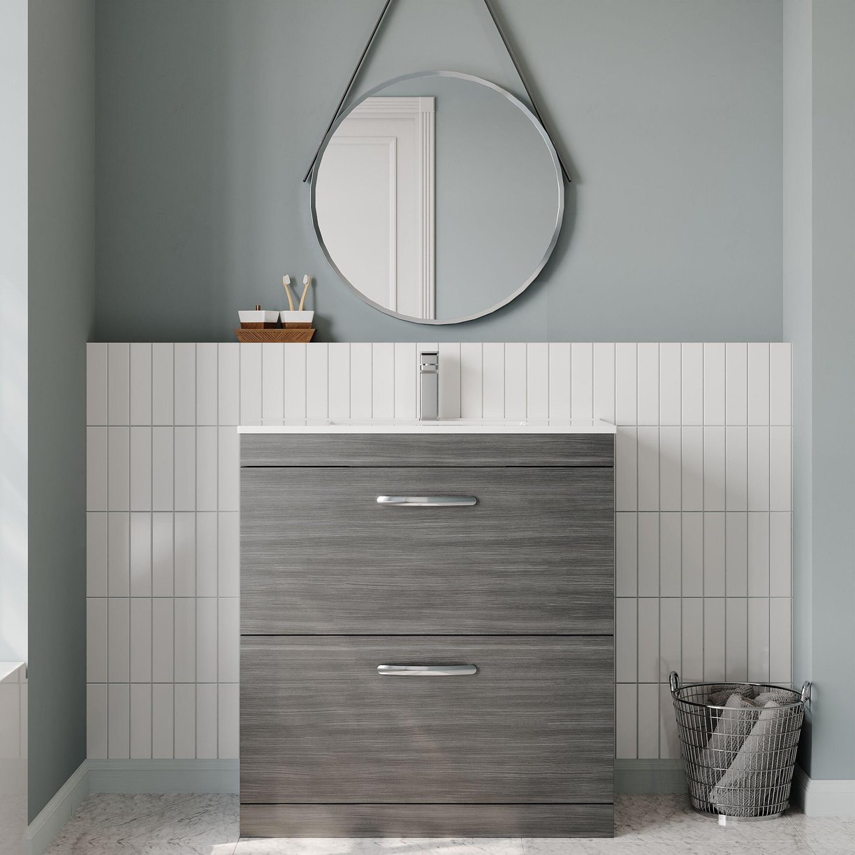 800mm FS 2-Drawer Vanity & Basin 2 - Anthracite Woodgrain
